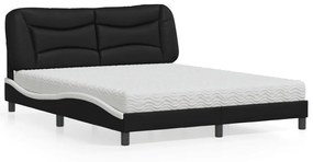 Κρεβάτι με Στρώμα Μαύρο/Λευκό 160x200 εκ. από Συνθετικό Δέρμα - Μαύρο