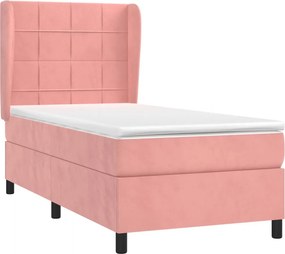 vidaXL Κρεβάτι Boxspring με Στρώμα Ροζ 100x200 εκ. Βελούδινο