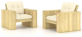 Καρέκλες Κήπου 2 τεμ. Εμποτ. Ξύλο Πεύκου &amp; Κρεμ Μαξιλάρια - Κρεμ
