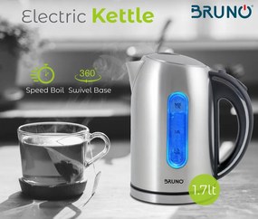 BRUNO ηλεκτρικός βραστήρας BRN-0028, 2200W, 1.7lt, βάση 360°, LED
