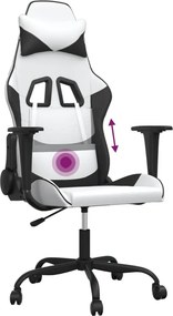 vidaXL Καρέκλα Gaming Μασάζ Λευκό/Μαύρο από Συνθετικό Δέρμα
