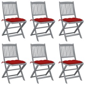 Καρέκλες Εξ. Χώρου Πτυσσόμενες 6 Τεμ. Ξύλο Ακακίας &amp; Μαξιλάρια - Κόκκινο
