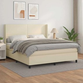 vidaXL Κρεβάτι Boxspring με Στρώμα Κρεμ 160x200εκ. από Συνθετικό Δέρμα