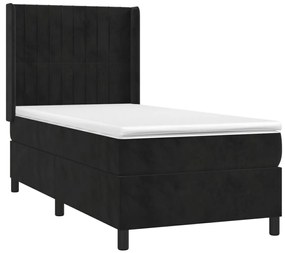 vidaXL Κρεβάτι Boxspring με Στρώμα &amp; LED Μαύρο 100x200 εκ. Βελούδινο