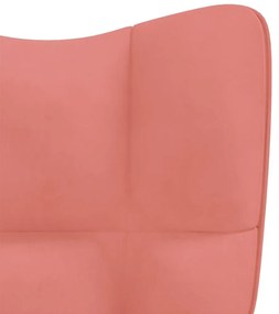 Πολυθρόνα Κουνιστή Ροζ Βελούδινη με Σκαμπό - Ροζ