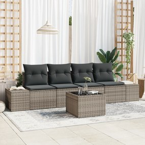vidaXL 5 Κομμάτια Σετ Καναπέ Κήπου με Μαξιλάρια Γκρι Πολυ Ρατάν