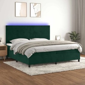 vidaXL Κρεβάτι Boxspring με Στρώμα &amp; LED Σκ. Πράσινο 200x200εκ Βελούδο