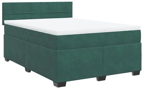 vidaXL Κρεβάτι Boxspring με Στρώμα Σκούρο Πράσινο 160x200εκ. Βελούδινο