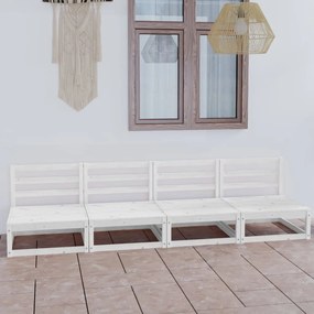 Καναπές Κήπου Τετραθέσιος Λευκός από Μασίφ Ξύλο Πεύκου