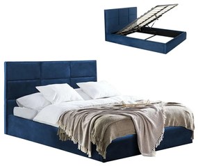 Κρεβάτι Briley HM583.08 Με Απoθηκευτικό Χώρο Για Στρώμα 160x200cm Blue Queen Size Βελούδο