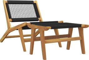 vidaXL Καρέκλα Κήπου με Υποπόδιο από Μασίφ Ξύλο Teak και Πολυεστέρα