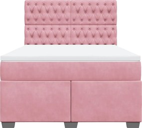 vidaXL Κρεβάτι Boxspring με Στρώμα Ροζ 160x200 εκ. Βελούδινο