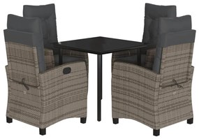 vidaXL Σετ Τραπεζαρίας Κήπου 5 τεμ. Γκρι Συνθ. Ρατάν με Μαξιλάρια