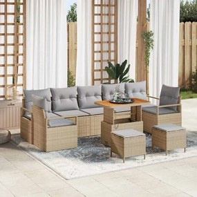 vidaXL Σετ καναπέ κήπου 10 τεμαχίων με μαξιλάρια μπεζ από πολυϊσταν και ακακία.