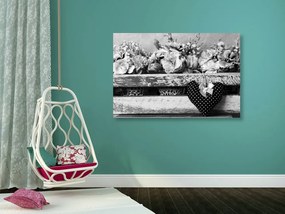Εικόνα λουλουδιών γαρύφαλλου σε ξύλινο τελάρο σε μαύρο & άσπρο - 120x80