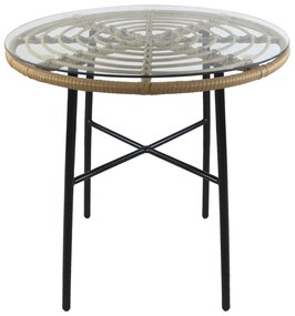 Τραπέζι Κήπου ArteLibre APPIUS Φυσικό/Μαύρο Μέταλλο/Rattan/Γυαλί 70x70x74cm Arte-14510041