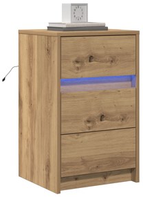 vidaXL Κομοδίνο με LED Φώτα Μασίφ Δρυς Επεξεργασμένο Ξύλο