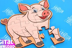 Σετ των 2 Intra απο ξύλο plywood 3mm-4mm πάχος - Παζλ Αγροικία | Pig Shape Puzzle |CNC Δίασταση 30x20 cm INTRAFABR-103704045
