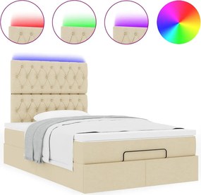 vidaXL Οθωμανικό κρεβάτι με στρώμα &amp; LEDs Cream 120x190cm ύφασμα