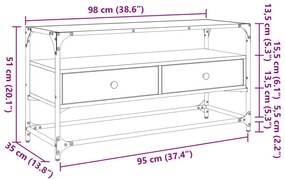 Έπιπλο Τηλεόρασης Γυάλ Επιφάνεια Sonoma Δρυς 98x35x51εκ Επ Ξύλο - Καφέ