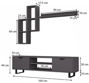 Σύνθεση τηλεόρασης Lonsa Megapap από μελαμίνη χρώμα γκρι 160x35x40εκ.