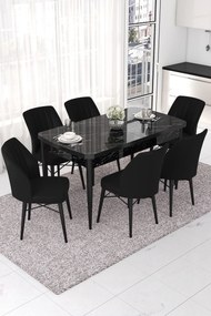 Extendable Dining Table &amp; Chairs Set (7 Pieces) Nef - Black Marble, Black Black Marble
Black