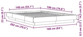 Πλαίσιο Κρεβατιού Sonoma Δρυς 140x190 εκ. Επεξεργασμένο Ξύλο - Καφέ