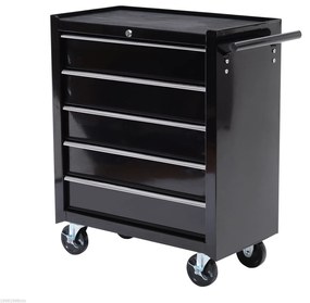 HOMCOM Εργαλειοθήκη, Εργαλειοθήκη με Ρόδες, 5 Συρτάρια, Ατσάλι, Μαύρο