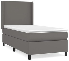 vidaXL Κρεβάτι Boxspring με Στρώμα Γκρι 90x190 εκ. από Συνθετικό Δέρμα