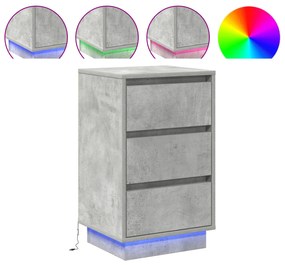 vidaXL Κομοδίνο  με LED Γκρι Σκυρόδεμα 39x34.5x65 εκ. Επεξεργασμένο Ξύλο
