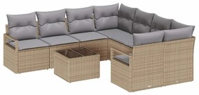 vidaXL Σετ Καναπέ Κήπου με μαξιλάρι 9 pcs Μπεζ, Γκρι 55 x 55 x 37 εκ