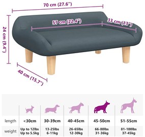 vidaXL Κρεβάτι Σκύλου Σκούρο Γκρι 70 x 40 x 24 εκ. Υφασμάτινη