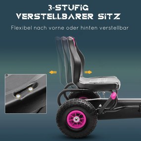 HOMCOM Παιδικό Καρτ, με πεντάλ, ρυθμιζόμενο κάθισμα, εσωτερικού &amp; εξωτερικού χώρου, από 5 ετών, Ροζ+Μαύρο, 121 x 58 x 61 εκ.