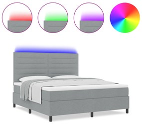 vidaXL Κρεβάτι με Ελατήρια και Στρώμα & Φωτισμό LED σε Ανοιχτό Γκρι, 180 x 200 εκ.