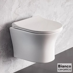 BIANCO CERAMICA AIDA AD11000SC-300 Rimless Λεκάνη Κρεμαστή με κάλυμμα βακελίτη SLIM Soft close White 48,5εκ