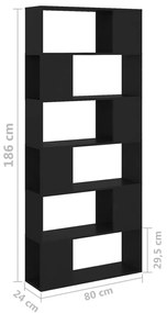 Βιβλιοθήκη/Διαχωριστικό Χώρου Μαύρο 80x24x186 εκ. Μοριοσανίδα - Μαύρο
