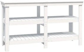 vidaXL Πάγκος Εργασίας Λευκός 142,5x50x80 εκ. από Μασίφ Ξύλο Πεύκου