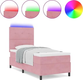 vidaXL LED Κρεβάτι με βάθρο με στρώμα Ροζ 100 x 200 cm ύφασμα