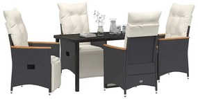 vidaXL Σέτ φαγητού για κήπο με μαξιλάρι 5 pcs Μαύρο Πολυ ράταν