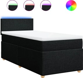 vidaXL Κρεβάτι Boxspring με Στρώμα Μαύρο 90x190 εκ.Υφασμάτινο