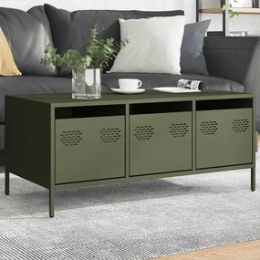 vidaXL Τραπεζάκι Σαλονιού Λαδί 101,5x50x43,5 εκ. Χάλυβα Ψυχρής Έλασης