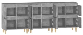 vidaXL Ντουλάπια 3 τεμ. Γκρι Σκυροδέματος 60x35x70 εκ. Επεξεργ. Ξύλο