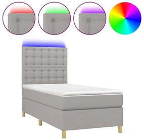 vidaXL Κρεβάτι Boxspring με Στρώμα &amp; LED Αν.Γκρι 100x200εκ. Υφασμάτινο