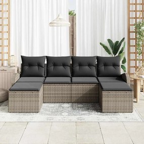 vidaXL Σετ Καναπέ Κήπου με μαξιλάρι 6 pcs Γκρι Πολυ Ρατάν