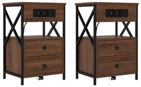 vidaXL Κομοδίνο με Σταθμό Φόρτισης 2 pcs Καφέ δρυς 40 x 31 x 60 εκ.