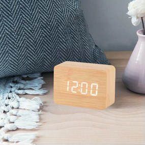 Επιτραπέζιο Ψηφιακό Ξύλινο Ρολόι με οθόνη LED, Ξυπνητήρι, Θερμόμετρο - Μπεζ