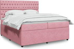 vidaXL Κρεβάτι Boxspring με Στρώμα Ροζ 200x200 εκ. Βελούδινο