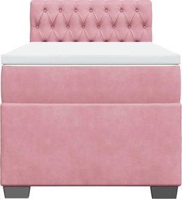 vidaXL Κρεβάτι Boxspring με Στρώμα Ροζ 90x200 εκ. Βελούδινο