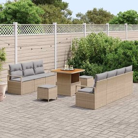 vidaXL Σετ Καναπέ Κήπου με μαξιλάρι 10 pcs Μπεζ Πολυ ράταν