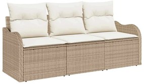 vidaXL Σετ Καναπέ Κήπου με μαξιλάρι 3 pcs Μπεζ Πολυ ράταν